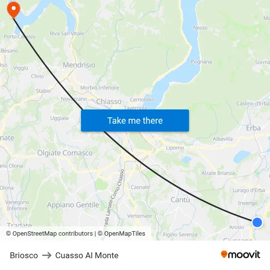 Briosco to Cuasso Al Monte map