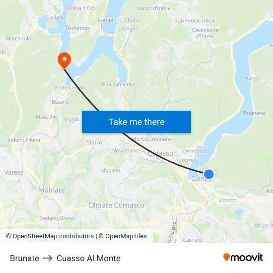 Brunate to Cuasso Al Monte map