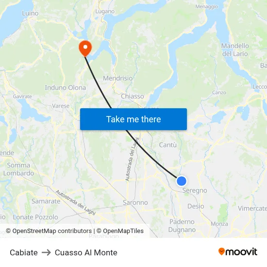 Cabiate to Cuasso Al Monte map