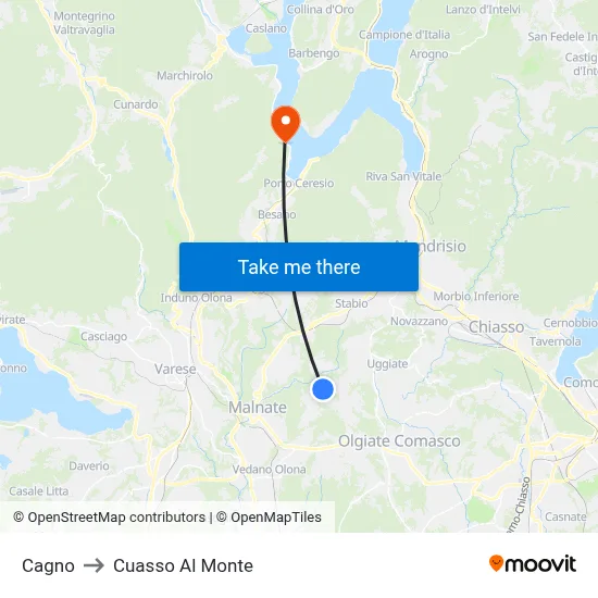 Cagno to Cuasso Al Monte map