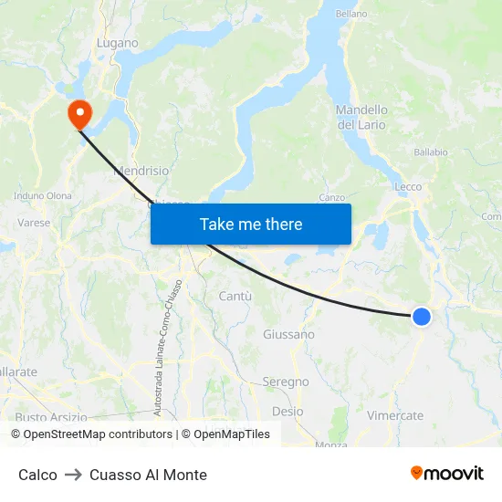 Calco to Cuasso Al Monte map