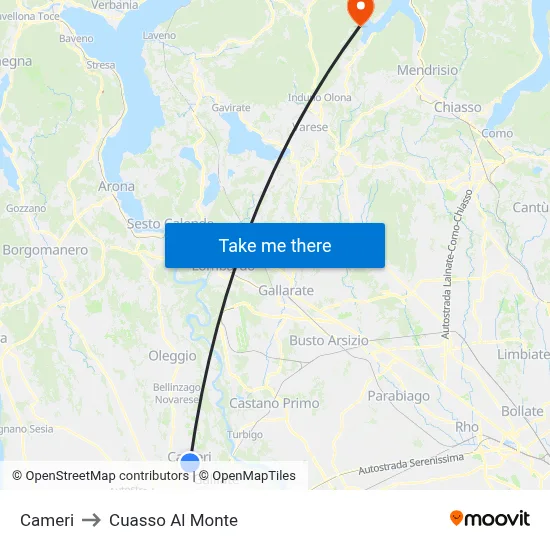 Cameri to Cuasso Al Monte map