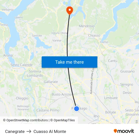 Canegrate to Cuasso Al Monte map
