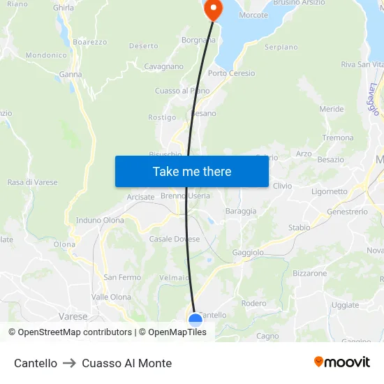 Cantello to Cuasso Al Monte map