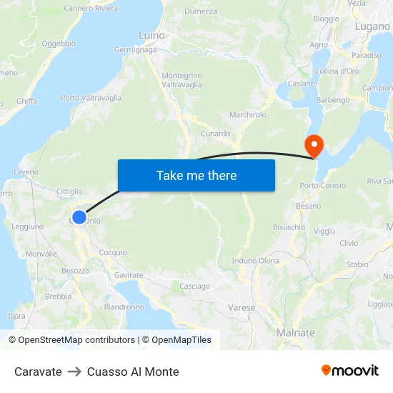 Caravate to Cuasso Al Monte map