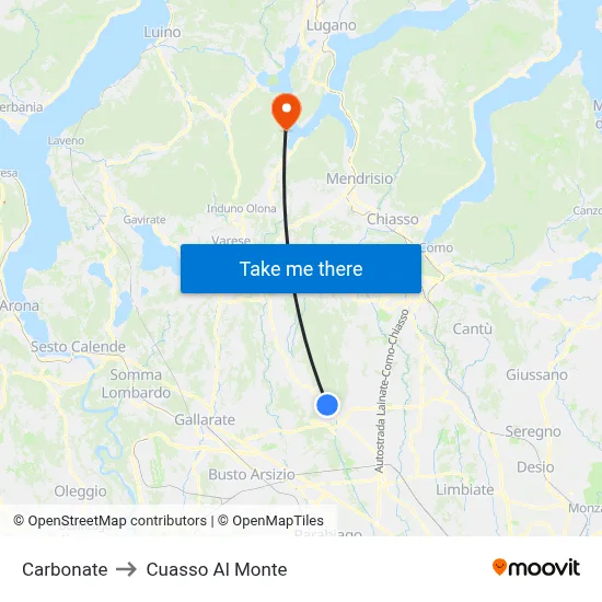 Carbonate to Cuasso Al Monte map
