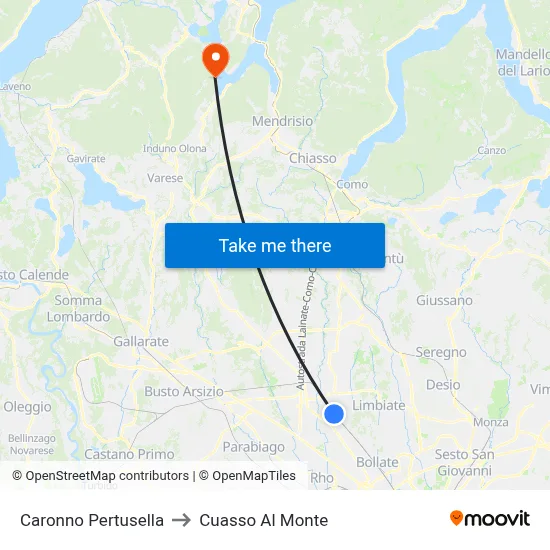 Caronno Pertusella to Cuasso Al Monte map