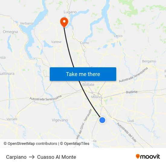Carpiano to Cuasso Al Monte map