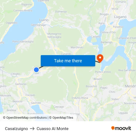Casalzuigno to Cuasso Al Monte map