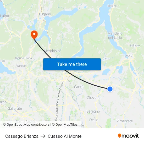 Cassago Brianza to Cuasso Al Monte map