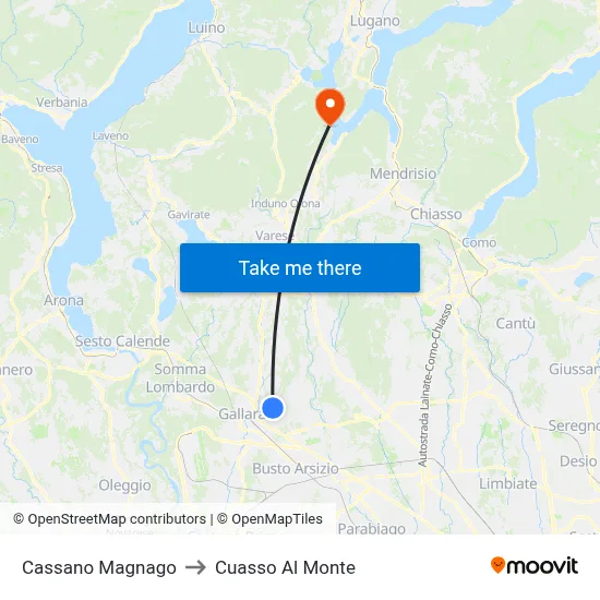 Cassano Magnago to Cuasso Al Monte map