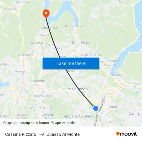 Cassina Rizzardi to Cuasso Al Monte map