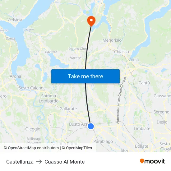Castellanza to Cuasso Al Monte map