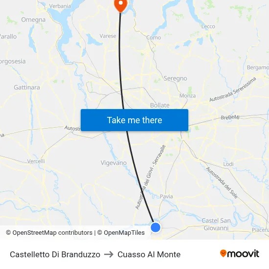 Castelletto Di Branduzzo to Cuasso Al Monte map