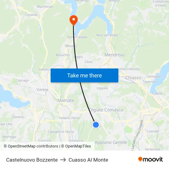 Castelnuovo Bozzente to Cuasso Al Monte map