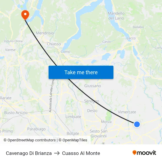 Cavenago Di Brianza to Cuasso Al Monte map