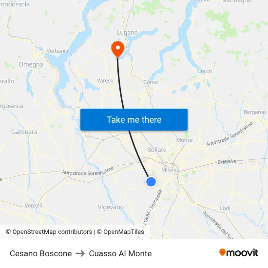 Cesano Boscone to Cuasso Al Monte map