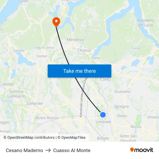 Cesano Maderno to Cuasso Al Monte map
