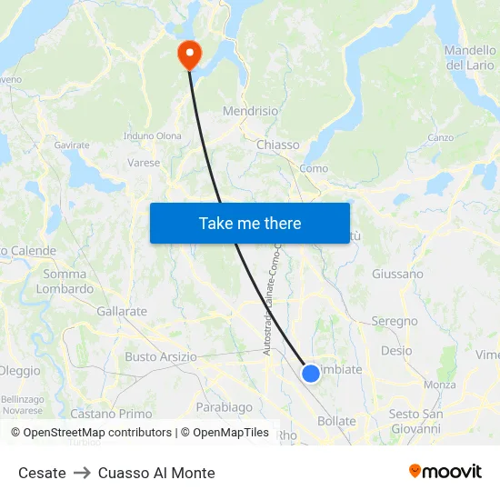 Cesate to Cuasso Al Monte map