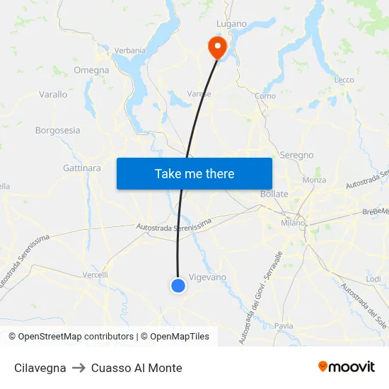 Cilavegna to Cuasso Al Monte map