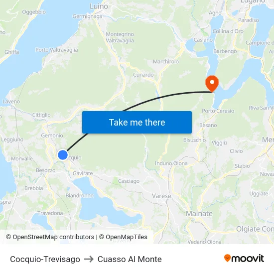 Cocquio-Trevisago to Cuasso Al Monte map