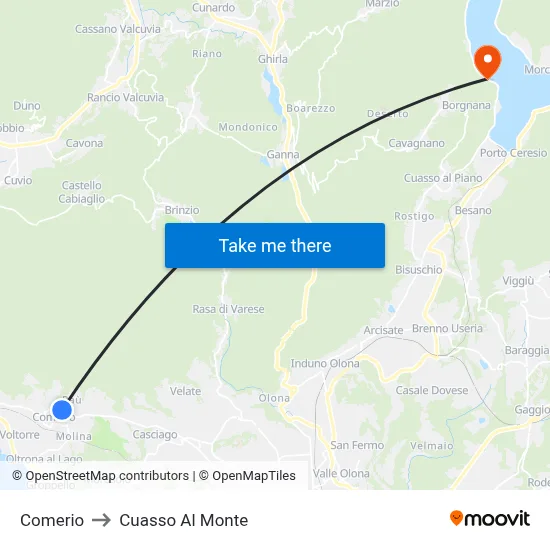 Comerio to Cuasso Al Monte map