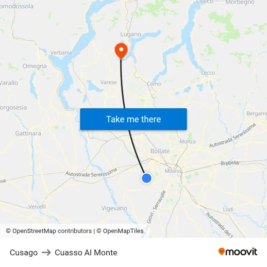 Cusago to Cuasso Al Monte map