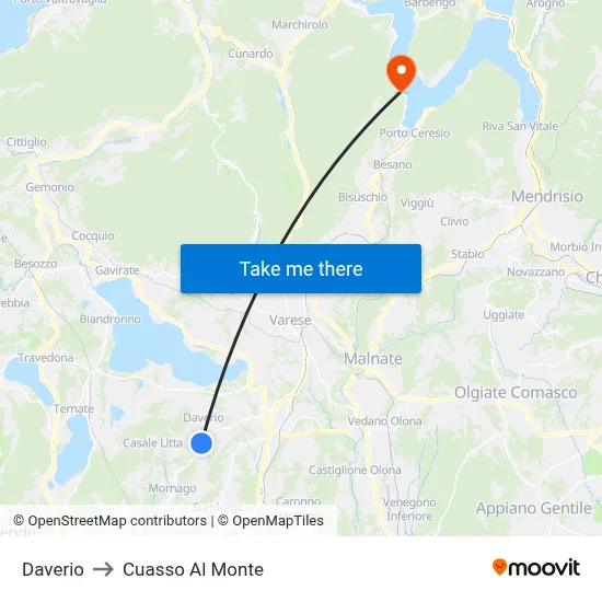 Daverio to Cuasso Al Monte map