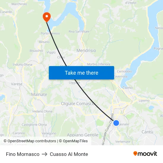 Fino Mornasco to Cuasso Al Monte map