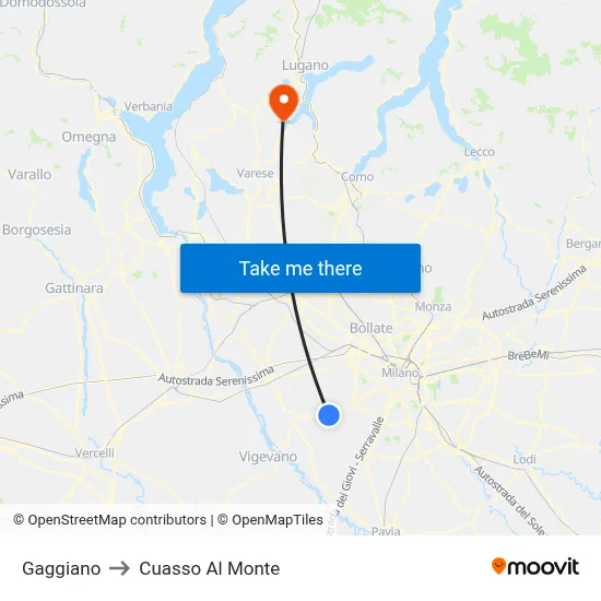 Gaggiano to Cuasso Al Monte map