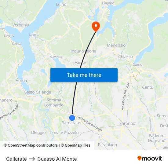 Gallarate to Cuasso Al Monte map