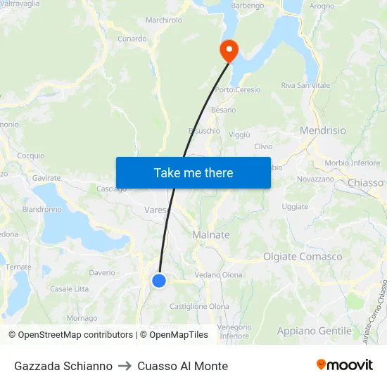 Gazzada Schianno to Cuasso Al Monte map