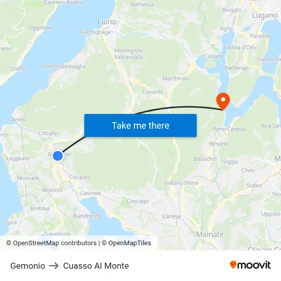 Gemonio to Cuasso Al Monte map
