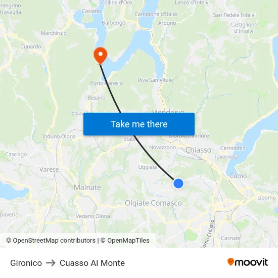 Gironico to Cuasso Al Monte map