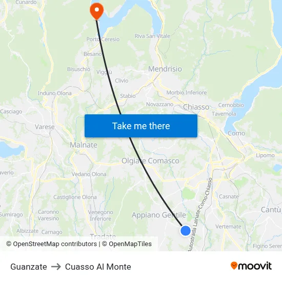 Guanzate to Cuasso Al Monte map