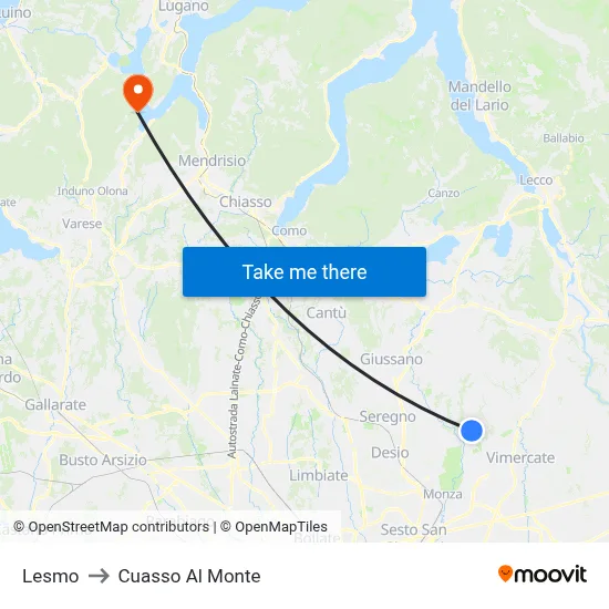 Lesmo to Cuasso Al Monte map