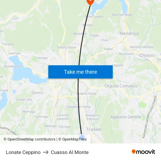 Lonate Ceppino to Cuasso Al Monte map