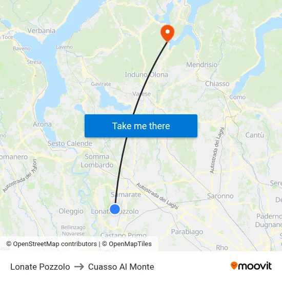 Lonate Pozzolo to Cuasso Al Monte map