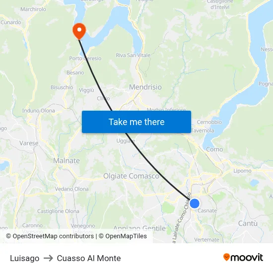 Luisago to Cuasso Al Monte map