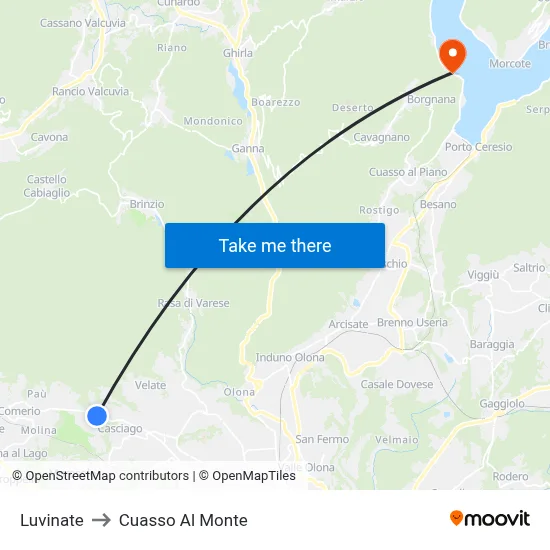Luvinate to Cuasso Al Monte map