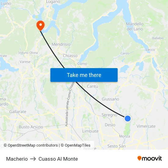 Macherio to Cuasso Al Monte map