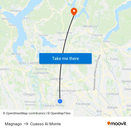 Magnago to Cuasso Al Monte map