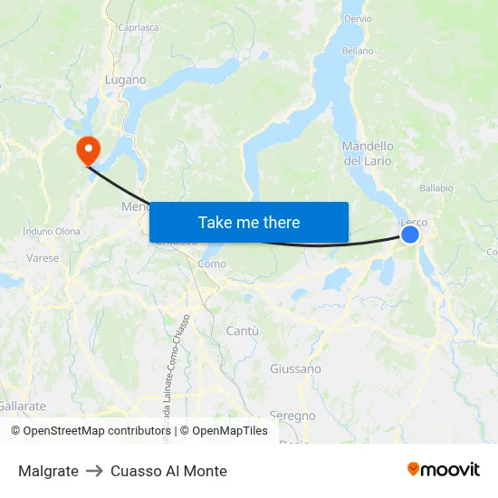 Malgrate to Cuasso Al Monte map