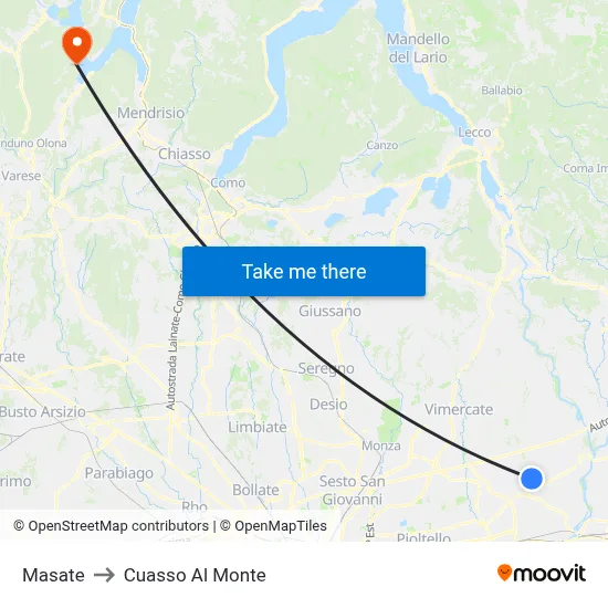 Masate to Cuasso Al Monte map