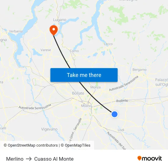 Merlino to Cuasso Al Monte map