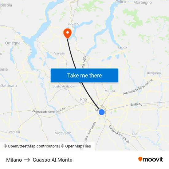 Milan to Cuasso Al Monte map