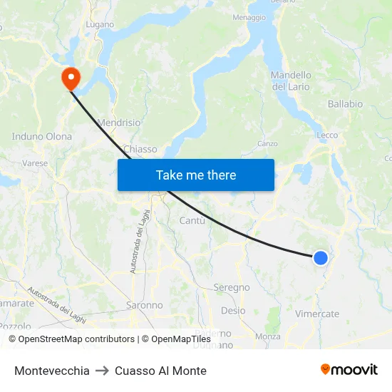 Montevecchia to Cuasso Al Monte map