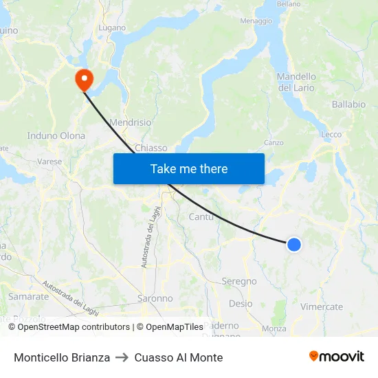 Monticello Brianza to Cuasso Al Monte map