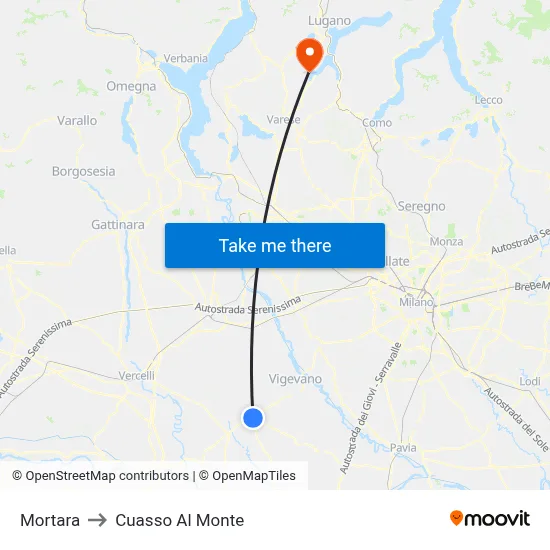 Mortara to Cuasso Al Monte map
