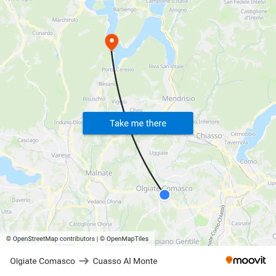 Olgiate Comasco to Cuasso Al Monte map